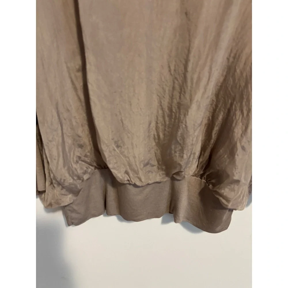 Cobblestone Made in Italy Silk Blend Dolman Sleeve Blouse Taupe Ribbed Hem Top - Picture 3 of 6